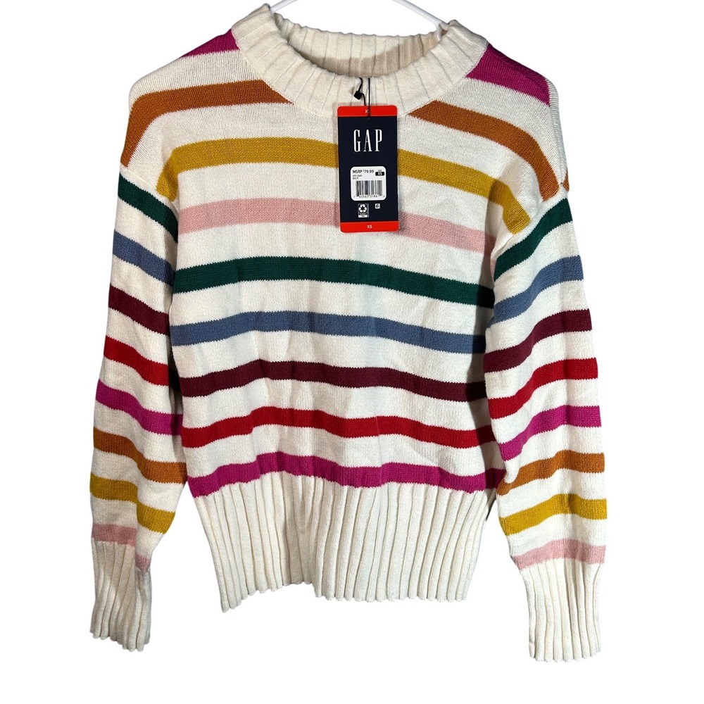 GAP Womens Rainbow Stripe Cropped‎ Crewneck Sweater XS NEW